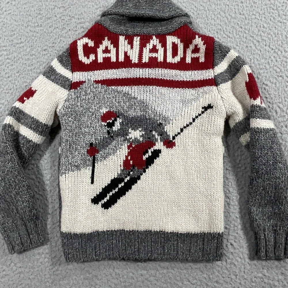 Canadiana Sweater Unisex Kids XS Gray Canada Ski‎ Full Zip Graphic High Neck